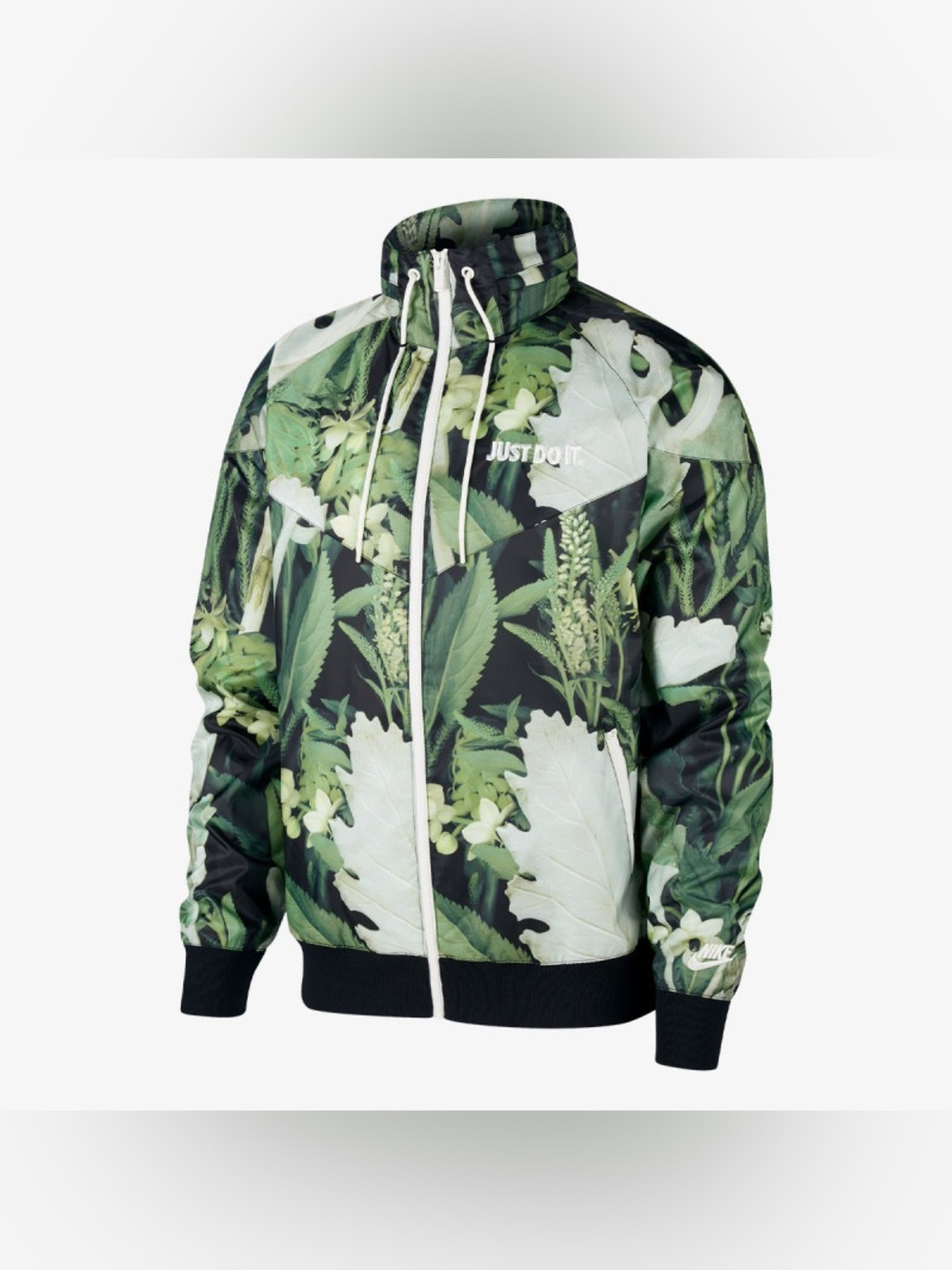 Nike Men's Green Botanical Print Hooded Windbreaker Jacket